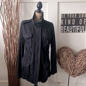 Gap Black Zipper/Snap Front Jacket With Drawstring Waist And Multi Pockets